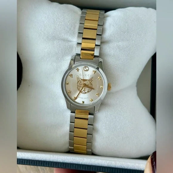 NWT Gucci G-timeless YA126596 Two tone Women's watch 27mm with box & papers! - Picture 4 of 7